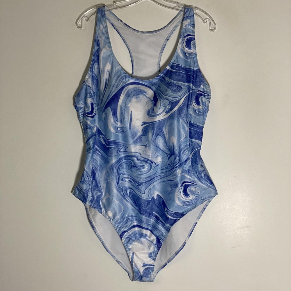 Nicole Miller Studio Swimsuit Womens 3X Blue Tie Dye One‎ Piece Racerback Bra